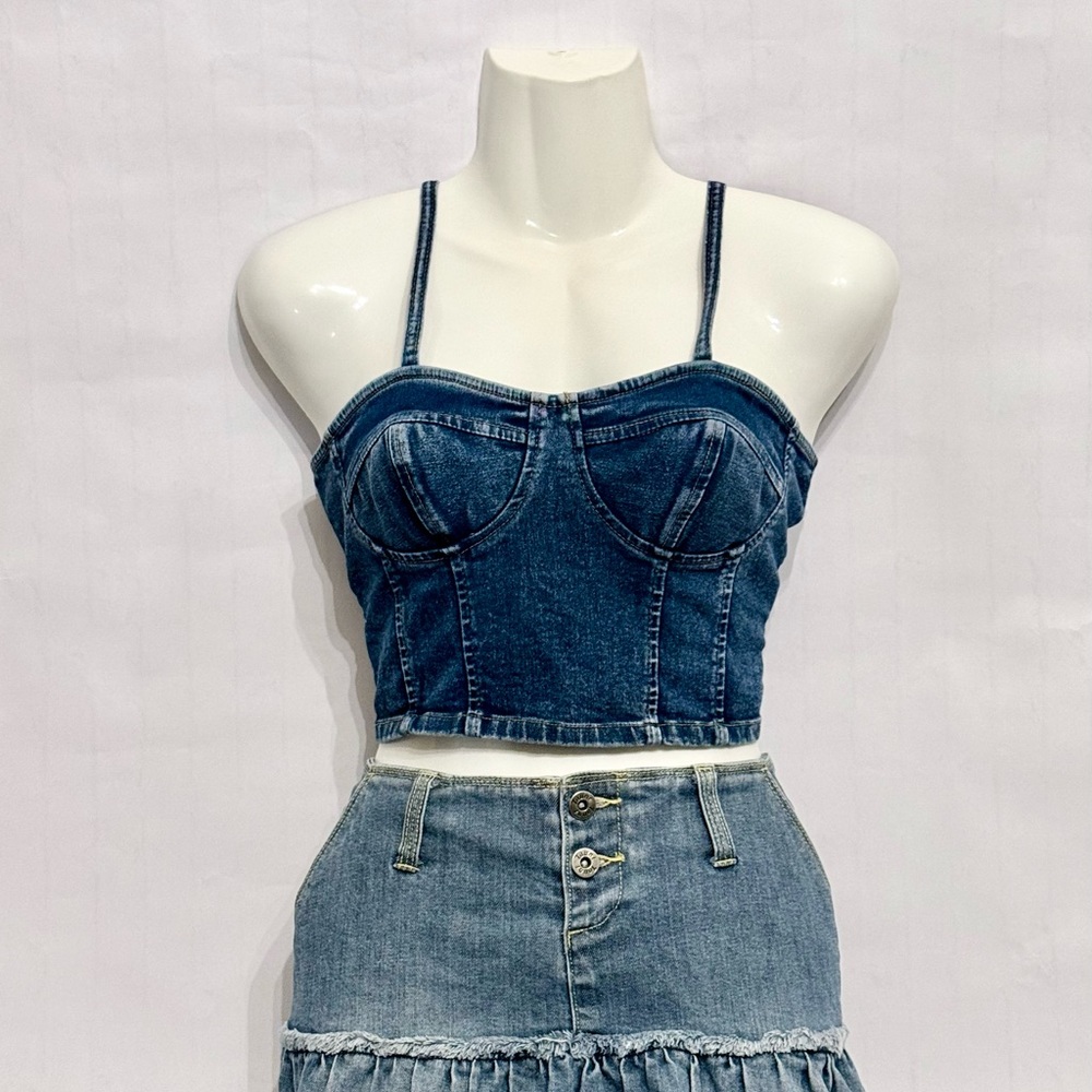 Denim Bustier Crop Top - Blue